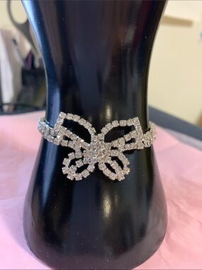 Crystal Butterfly Bracelet - Silver Rhinestone Accent